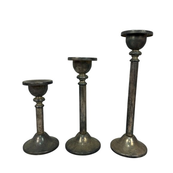 Godinger Silver Art Co. Set Of 3 Silver Plated Candleholders Rustic Patina Decor - Picture 1 of 9